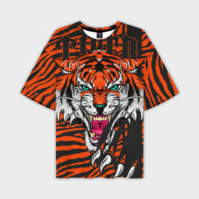 Мужская футболка OVERSIZE 3D с принтом Wild cat 22 в Екатеринбурге,  |  | tiger | когти | кошка | полосы | тигр | хищник