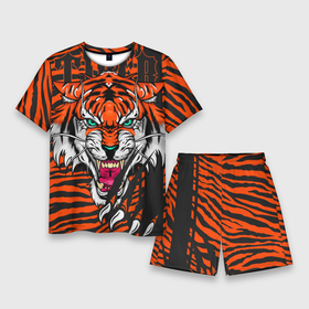 Мужской костюм с шортами 3D с принтом Wild cat 22 в Петрозаводске,  |  | tiger | когти | кошка | полосы | тигр | хищник
