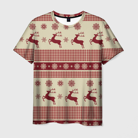Мужская футболка 3D с принтом Вязанный узор с оленями в Курске, 100% полиэфир | прямой крой, круглый вырез горловины, длина до линии бедер | 2022 | вязанный | год | новый | оленями | узор