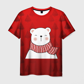 Мужская футболка 3D с принтом МЕДВЕЖОНОК УМКА БЕЛЫЙ МИШКА в Тюмени, 100% полиэфир | прямой крой, круглый вырез горловины, длина до линии бедер | Тематика изображения на принте: 2021 | new year | деда мороза | друг | ёлка | ёлочка | к нам приходит | как у всех | клауса | костюм | красный | медведь | медвежонок | новогодний | новый год | праздник | рекомендации | рождество | санты | узор