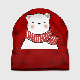 Шапка 3D с принтом МЕДВЕЖОНОК УМКА БЕЛЫЙ МИШКА в Белгороде, 100% полиэстер | универсальный размер, печать по всей поверхности изделия | 2021 | new year | деда мороза | друг | ёлка | ёлочка | к нам приходит | как у всех | клауса | костюм | красный | медведь | медвежонок | новогодний | новый год | праздник | рекомендации | рождество | санты | узор
