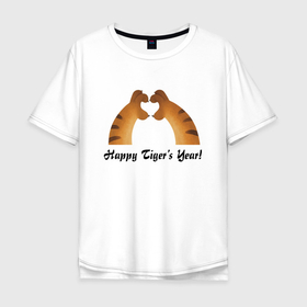 Мужская футболка хлопок Oversize с принтом Happy Tigers Year в Тюмени, 100% хлопок | свободный крой, круглый ворот, “спинка” длиннее передней части | holiday | new year | paws | tiger | лапы | новый год | праздник | тигр