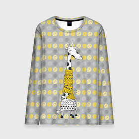 Мужской лонгслив 3D с принтом Милая жирафа в шарфе в Курске, 100% полиэстер | длинные рукава, круглый вырез горловины, полуприлегающий силуэт | высокий | графика | длинная шея | животное | жираф | кружочки