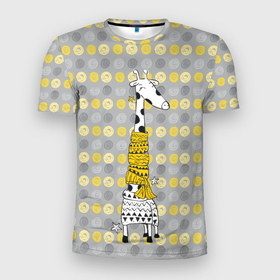 Мужская футболка 3D спортивная с принтом Милая жирафа в шарфе в Кировске, 100% полиэстер с улучшенными характеристиками | приталенный силуэт, круглая горловина, широкие плечи, сужается к линии бедра | высокий | графика | длинная шея | животное | жираф | кружочки
