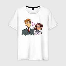 Мужская футболка хлопок с принтом Бретт & Рейган в Тюмени, 100% хлопок | прямой крой, круглый вырез горловины, длина до линии бедер, слегка спущенное плечо. | девушка | инженер | парень | персонажи | сотридник