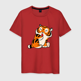 Мужская футболка хлопок с принтом забавный тигр показывает язык в Санкт-Петербурге, 100% хлопок | прямой крой, круглый вырез горловины, длина до линии бедер, слегка спущенное плечо. | 2022 | год тигра | новый год | новый год 2022 | символ года | тигр | тигренок | тигрица | тигры