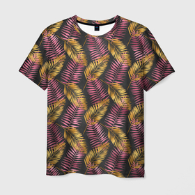 Мужская футболка 3D с принтом Тропические листья pink в Кировске, 100% полиэфир | прямой крой, круглый вырез горловины, длина до линии бедер | африка | листья | паттерн | тропики | цветы