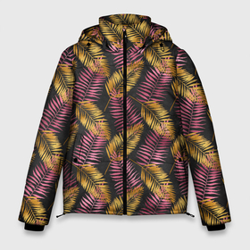 Мужская зимняя куртка 3D с принтом Тропические листья pink в Тюмени, верх — 100% полиэстер; подкладка — 100% полиэстер; утеплитель — 100% полиэстер | длина ниже бедра, свободный силуэт Оверсайз. Есть воротник-стойка, отстегивающийся капюшон и ветрозащитная планка. 

Боковые карманы с листочкой на кнопках и внутренний карман на молнии. | Тематика изображения на принте: африка | листья | паттерн | тропики | цветы