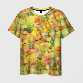 Мужская футболка 3D с принтом Оливье в Тюмени, 100% полиэфир | прямой крой, круглый вырез горловины, длина до линии бедер | Тематика изображения на принте: вкусняшка | еда | новогодние салатики | новый год | оливье | оливьешечка | оливьешка | салат | салатики | фон