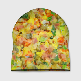 Шапка 3D с принтом Оливье в Курске, 100% полиэстер | универсальный размер, печать по всей поверхности изделия | вкусняшка | еда | новогодние салатики | новый год | оливье | оливьешечка | оливьешка | салат | салатики | фон
