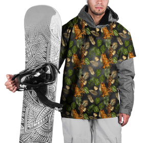 Накидка на куртку 3D с принтом Тропики и тигры в Тюмени, 100% полиэстер |  | Тематика изображения на принте: африка | листья | паттерн | тропики | цветы
