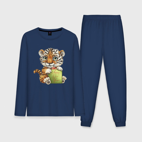 Мужская пижама хлопок (с лонгсливом) с принтом Новогодний милашка тигрёнок в Санкт-Петербурге,  |  | cutie | eyes | gift | holiday | muzzle | new year | paws | tail | tiger | глаза | лапы | милашка | мордочка | новый год | подарок | праздник | тигрёнок | хвост