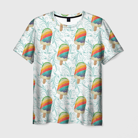 Мужская футболка 3D с принтом разноцветное мороженое паттерном в Курске, 100% полиэфир | прямой крой, круглый вырез горловины, длина до линии бедер | ice | мороженое | мороженое на палочке | паттерн | сладости