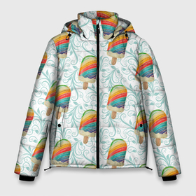 Мужская зимняя куртка 3D с принтом разноцветное мороженое паттерном в Екатеринбурге, верх — 100% полиэстер; подкладка — 100% полиэстер; утеплитель — 100% полиэстер | длина ниже бедра, свободный силуэт Оверсайз. Есть воротник-стойка, отстегивающийся капюшон и ветрозащитная планка. 

Боковые карманы с листочкой на кнопках и внутренний карман на молнии. | Тематика изображения на принте: ice | мороженое | мороженое на палочке | паттерн | сладости