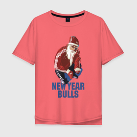 Мужская футболка хлопок Oversize с принтом Новогодний бык) в Тюмени, 100% хлопок | свободный крой, круглый ворот, “спинка” длиннее передней части | bull | humor | joke | new year | santa claus | бык | дед мороз | новый год | шутка | юмор