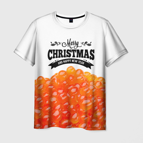Мужская футболка 3D с принтом ИКРА - Merry Christmas в Екатеринбурге, 100% полиэфир | прямой крой, круглый вырез горловины, длина до линии бедер | merry christmas | бутерброд | икра | новый год | праздники | рождество | салаты | угощения