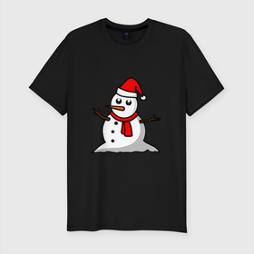 Мужская футболка хлопок Slim с принтом Двухсторонний снеговик в Екатеринбурге, 92% хлопок, 8% лайкра | приталенный силуэт, круглый вырез ворота, длина до линии бедра, короткий рукав | snowman | большой снеговик | снеговик новогодний | снеговик с морковкой | снеговик с руками палками | снеговик с угольками глазками | снеговик спиной | снежная баба | снежный человек