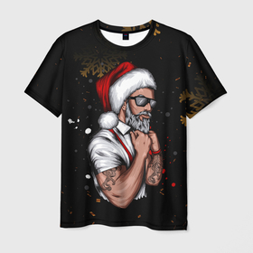 Мужская футболка 3D с принтом Сантамэн в Санкт-Петербурге, 100% полиэфир | прямой крой, круглый вырез горловины, длина до линии бедер | new year | арт | графика | дед мороз | зима | новый год | рождество | санта