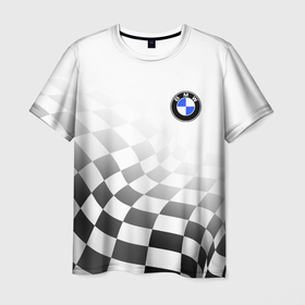 Мужская футболка 3D с принтом BMW, БМВ СПОРТ, ФИНИШНЫЙ ФЛАГ в Кировске, 100% полиэфир | прямой крой, круглый вырез горловины, длина до линии бедер | auto | bmw | авто | автомобиль | бмв | бумер | бэха | марка | машина | спорт | финишный | флаг
