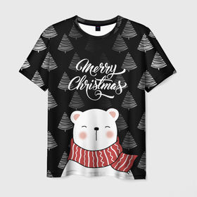Мужская футболка 3D с принтом MERRY CHRISTMAS BEARS в Белгороде, 100% полиэфир | прямой крой, круглый вырез горловины, длина до линии бедер | Тематика изображения на принте: 2021 | 2022 | new year | деда мороза | зима | к нам приходит | как у всех | костюм | медвежонок | мишка | новогодний | новый год | праздник | рекомендации | рождество | снег | снежинки | снежок | узор | хочу