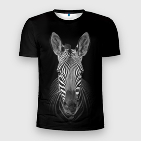 Мужская футболка 3D Slim с принтом Зебра zebra в Екатеринбурге, 100% полиэстер с улучшенными характеристиками | приталенный силуэт, круглая горловина, широкие плечи, сужается к линии бедра | дикие животные | зебра | лошадка | лошадь