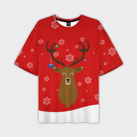 Мужская футболка OVERSIZE 3D с принтом Новогодний олень | New Years Deer в Екатеринбурге,  |  | 2021 | 2022 | happy new year | happy new year 2022 | новый год | олень | снег | снежинки | снежный олень | сугроб