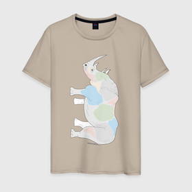Мужская футболка хлопок с принтом Вертикальный носорог в Екатеринбурге, 100% хлопок | прямой крой, круглый вырез горловины, длина до линии бедер, слегка спущенное плечо. | африка | дикий | дикое животное | животное | животные | звери | зверь | мило | милота | носорог | пятна | пятнистый | разноцветный | фауна | экзотика