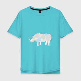 Мужская футболка хлопок Oversize с принтом Волшебный носорог в Курске, 100% хлопок | свободный крой, круглый ворот, “спинка” длиннее передней части | Тематика изображения на принте: африка | волшебство | животное | животные | звери | зверь | мило | милота | носорог | пятна | пятнистый | разноцветный | сказка | экзотика