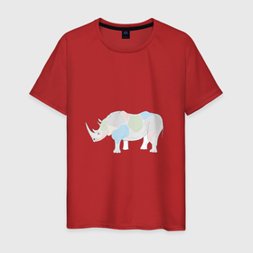 Мужская футболка хлопок с принтом Волшебный носорог в Кировске, 100% хлопок | прямой крой, круглый вырез горловины, длина до линии бедер, слегка спущенное плечо. | африка | волшебство | животное | животные | звери | зверь | мило | милота | носорог | пятна | пятнистый | разноцветный | сказка | экзотика