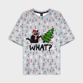 Мужская футболка OVERSIZE 3D с принтом WHAT CAT | CHRISTMAS в Новосибирске,  |  | Тематика изображения на принте: 2020 | 2021 | 2022 | cat | cats | christmas | merry | what | ват | кот | леденец | мяу | нг | новогодний | новый год | олени | рождество | свитер | узоры