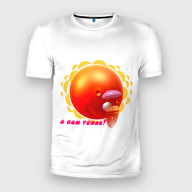 Мужская футболка 3D Slim с принтом а вам тепло в Тюмени, 100% полиэстер с улучшенными характеристиками | приталенный силуэт, круглая горловина, широкие плечи, сужается к линии бедра | зима | лето | погода | смайл | солнце | тепло | холодно