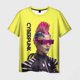 Мужская футболка 3D с принтом Cyberpunk (Панк) в Тюмени, 100% полиэфир | прямой крой, круглый вырез горловины, длина до линии бедер | Тематика изображения на принте: 3d | cuberpunk 2077 | cyberpunk | девушка панк | игра | надпись | панк