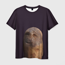 Мужская футболка 3D с принтом Уставший картофель в Тюмени, 100% полиэфир | прямой крой, круглый вырез горловины, длина до линии бедер | картофель | картошка | рожица | улыбка | усталость