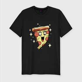 Мужская футболка хлопок Slim с принтом CUTE PIZZA в Санкт-Петербурге, 92% хлопок, 8% лайкра | приталенный силуэт, круглый вырез ворота, длина до линии бедра, короткий рукав | cute | pepperoni | pizza | еда | кусок | кусок пиццы | пепперони | пицца