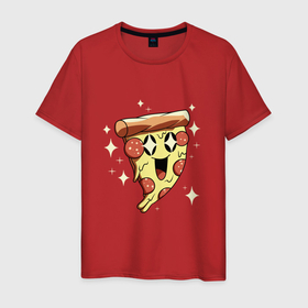 Мужская футболка хлопок с принтом CUTE PIZZA в Екатеринбурге, 100% хлопок | прямой крой, круглый вырез горловины, длина до линии бедер, слегка спущенное плечо. | cute | pepperoni | pizza | еда | кусок | кусок пиццы | пепперони | пицца