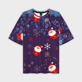 Мужская футболка OVERSIZE 3D с принтом Дед Мороз в снежинках в Курске,  |  | 2021 | happy new year 2022 | дед мороз | новый год | новый год 2022 | праздник | санта | снежинки