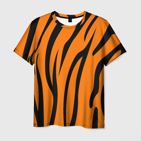 Мужская футболка 3D с принтом Текстура тигра/tiger в Курске, 100% полиэфир | прямой крой, круглый вырез горловины, длина до линии бедер | tiger | кошка | оранжевый черный | символ 22 года | текстура | тигр