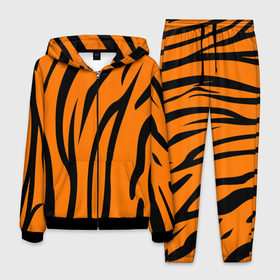 Мужской костюм 3D с принтом Текстура тигра/tiger в Петрозаводске, 100% полиэстер | Манжеты и пояс оформлены тканевой резинкой, двухслойный капюшон со шнурком для регулировки, карманы спереди | Тематика изображения на принте: tiger | кошка | оранжевый черный | символ 22 года | текстура | тигр