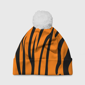 Шапка 3D c помпоном с принтом Текстура тигра/tiger в Курске, 100% полиэстер | универсальный размер, печать по всей поверхности изделия | tiger | кошка | оранжевый черный | символ 22 года | текстура | тигр