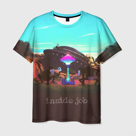 Мужская футболка 3D с принтом Mike Inside Job , 100% полиэфир | прямой крой, круглый вырез горловины, длина до линии бедер | Тематика изображения на принте: горы | гриб | камни | нло | приматы