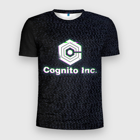 Мужская футболка 3D Slim с принтом Экран Cognito Inc в Екатеринбурге, 100% полиэстер с улучшенными характеристиками | приталенный силуэт, круглая горловина, широкие плечи, сужается к линии бедра | Тематика изображения на принте: знак | лого | надпись | помехи | экран
