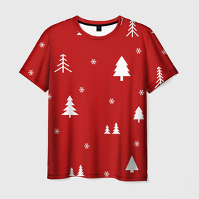 Мужская футболка 3D с принтом Новогодняя/new year , 100% полиэфир | прямой крой, круглый вырез горловины, длина до линии бедер | new year | snowflakes | елки | новый год | снежинки