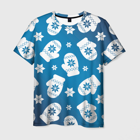 Мужская футболка 3D с принтом Новогодние варежки паттерн. в Новосибирске, 100% полиэфир | прямой крой, круглый вырез горловины, длина до линии бедер | 2022 | merry christmas | варишки | год тигра | зима близко | зимние варишки | нг | новогодние варишки | новогодний | новогодняя символика | новый год | новый год 2022 | рождество | символ 2022 года | снежинки