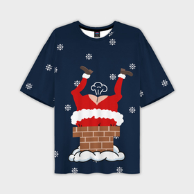 Мужская футболка OVERSIZE 3D с принтом САНТА КЛАУС ЗАСТРЯЛ | SANTA ,  |  | 2020 | 2021 | 2022 | christmas | merry | santa | дед мороз | кот | леденец | мяу | нг | новогодний | новый год | олени | рождество | санта клаус | свитер | узоры