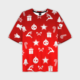 Мужская футболка OVERSIZE 3D с принтом Новогодний узор красный градиент. ,  |  | 2022 | happy new year | merry christmas | год тигра | зима близко | нг | новогодний | новогодняя символика | новый год | новый год 2022 | рождество | символ 2022 года | снег | снежинки