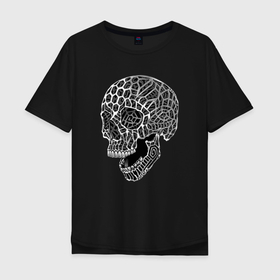 Мужская футболка хлопок Oversize с принтом Резьба по черепу в Курске, 100% хлопок | свободный крой, круглый ворот, “спинка” длиннее передней части | fashion | jaw | skull | teeth | vanguard | авангард | зубы | мода | пасть | хайп | череп