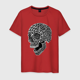 Мужская футболка хлопок с принтом Резьба по черепу в Новосибирске, 100% хлопок | прямой крой, круглый вырез горловины, длина до линии бедер, слегка спущенное плечо. | fashion | jaw | skull | teeth | vanguard | авангард | зубы | мода | пасть | хайп | череп