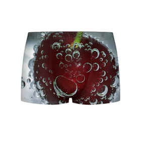Мужские трусы 3D с принтом Сочная вишня под водой в Екатеринбурге, 50% хлопок, 50% полиэстер | классическая посадка, на поясе мягкая тканевая резинка | zoom | вишня | вода | воздух | пузырьки | сочно | спелая | спелый