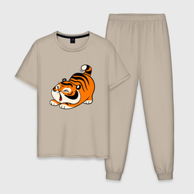Мужская пижама хлопок с принтом милый тигренок cute tiger в Петрозаводске, 100% хлопок | брюки и футболка прямого кроя, без карманов, на брюках мягкая резинка на поясе и по низу штанин
 | 2022 | год тигра | новый год | новый год 2022 | символ года | тигр | тигренок | тигрица | тигры