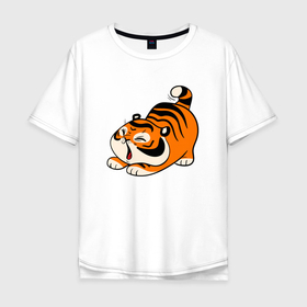 Мужская футболка хлопок Oversize с принтом милый тигренок cute tiger , 100% хлопок | свободный крой, круглый ворот, “спинка” длиннее передней части | 2022 | год тигра | новый год | новый год 2022 | символ года | тигр | тигренок | тигрица | тигры